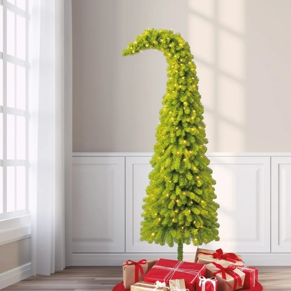 Holiday Time Curved Green Christmas Tree
